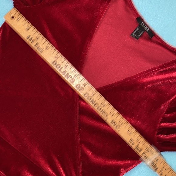 FOREVER 21 velvet red crop top faux wrap style V neck long belt ties NEW size M - Picture 9 of 12